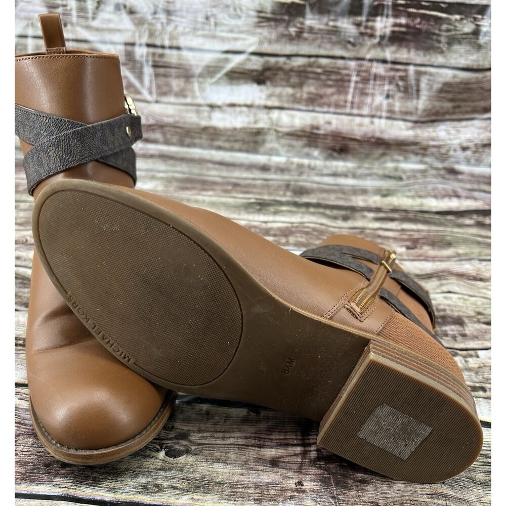 MICHAEL KORS Women's Rory Signature Ankle Side-Zip Flat Brown Booties, Size 8.5 - Picture 7 of 11